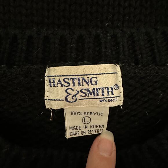 Vintage 90s Cat Sweater Hastings & Smith Black Novelty Jingle Bell L - Picture 2 of 8